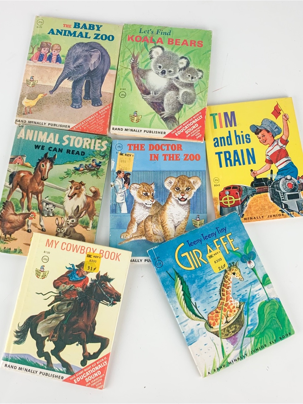 Vintage Lot 7 Rand McNally Illustrated Childrens Books Train Zoo Animals Cowboy